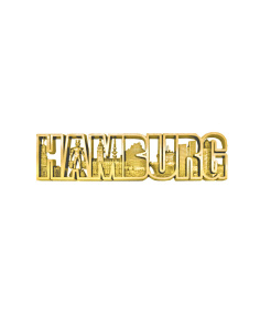 Metall-Magnet Schriftzug Hamburg, goldfarben, Größe 9,5 x 3 cm